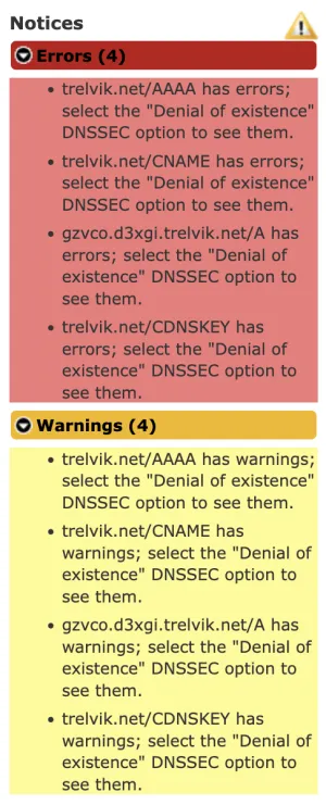 DNSSEC erorrs and warnings